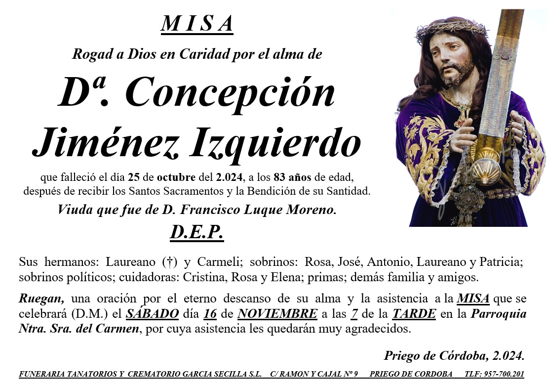 MISA DE Dª CONCEPCIÓN JIMÉNEZ IZQUIERDO