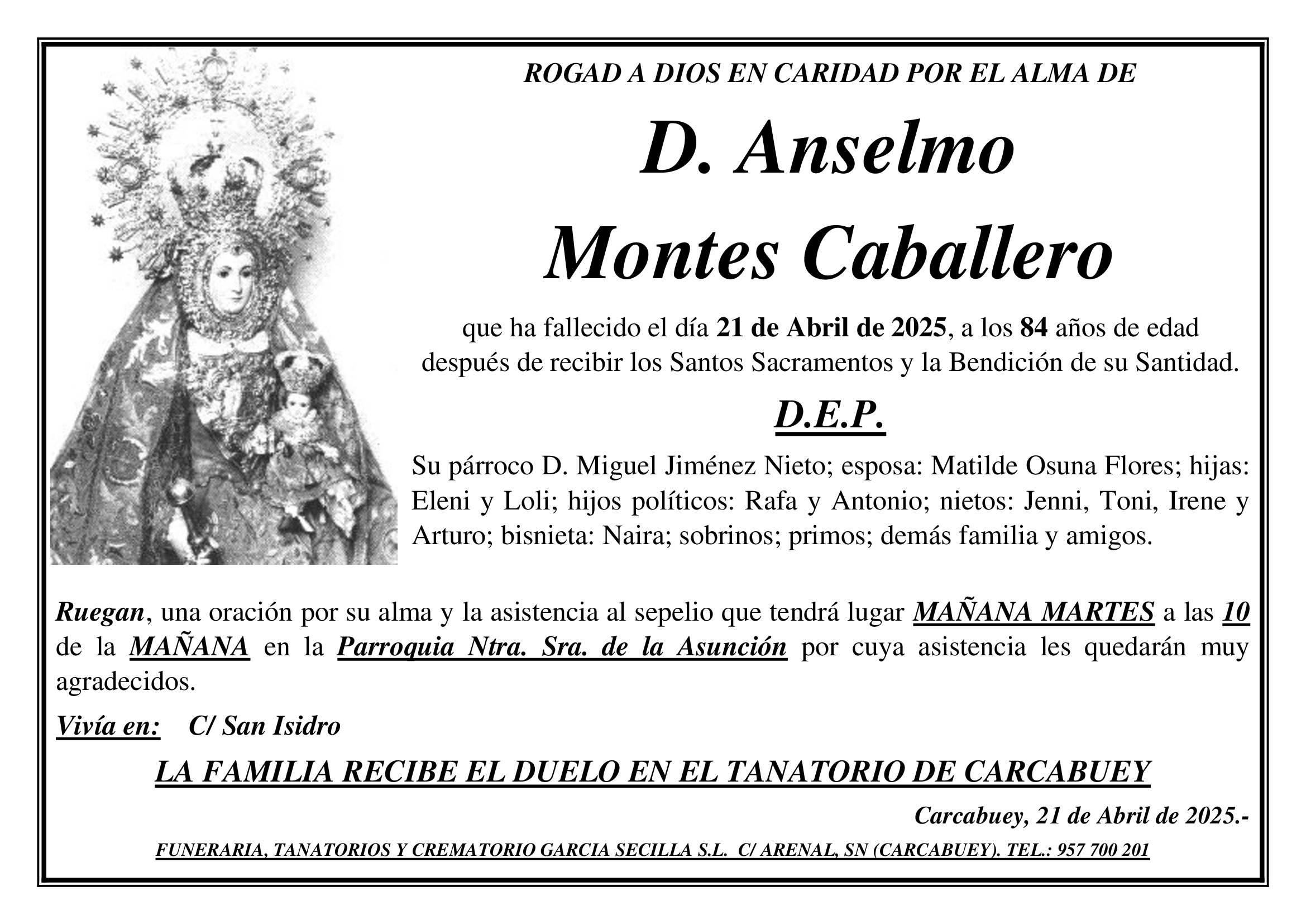 SEPELIO DE D ANSELMO MONTES CABALLERO