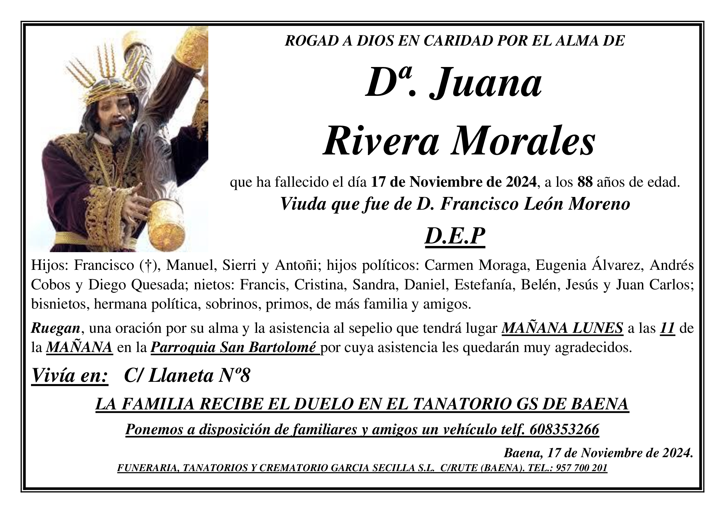 SEPELIO DE Dª JUANA RIVERA MORALES