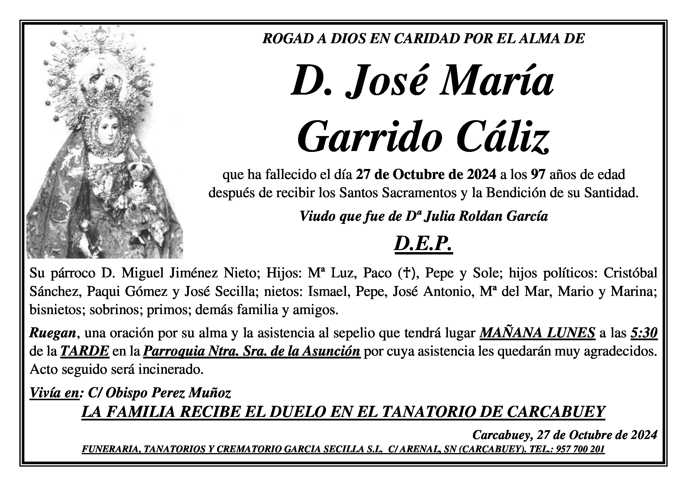 SEPELIO DE D JOSÉ MARIA GARRIDO CÁLIZ