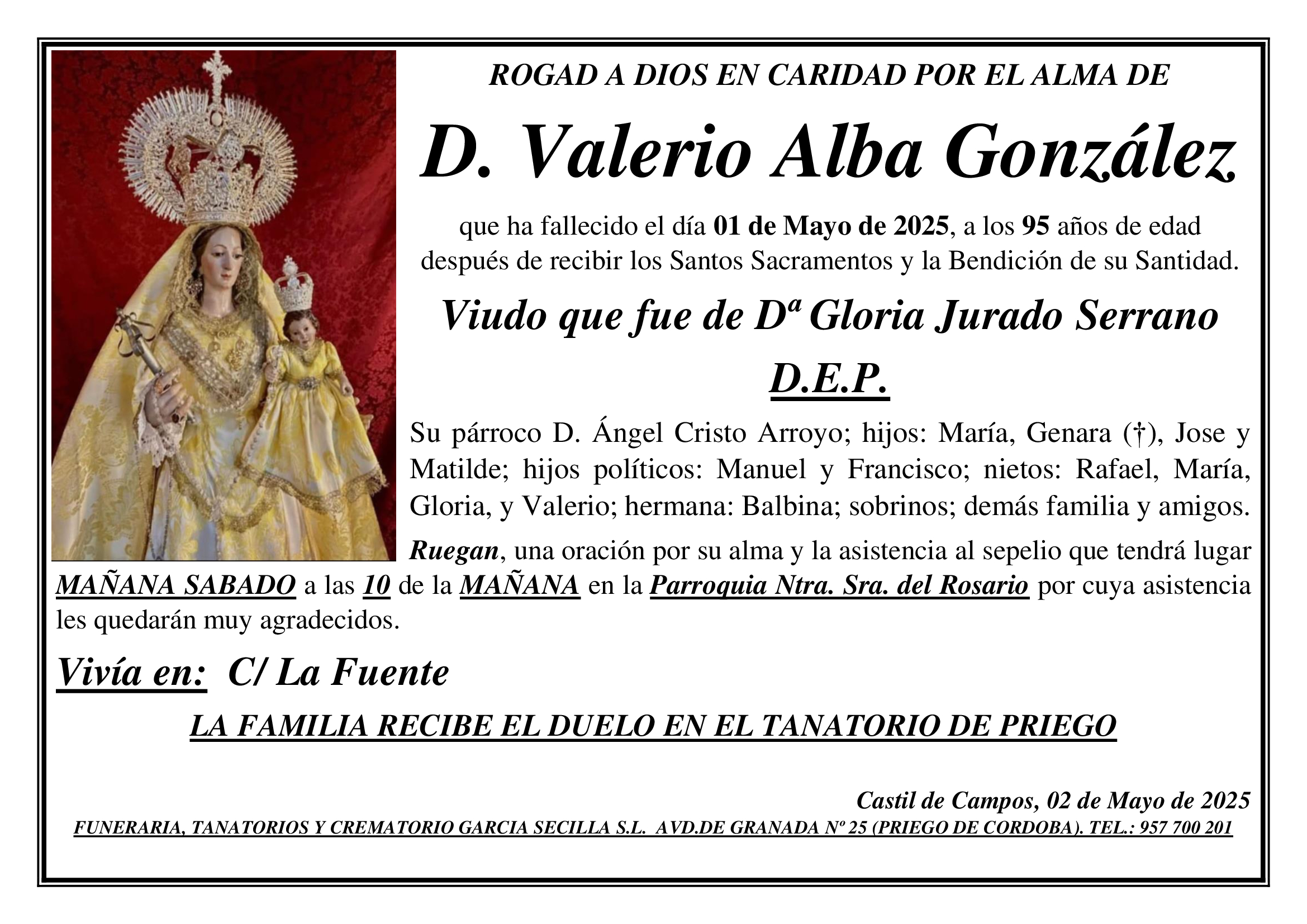 SEPELIO DE D. VALERIO ALBA GONZÁLEZ