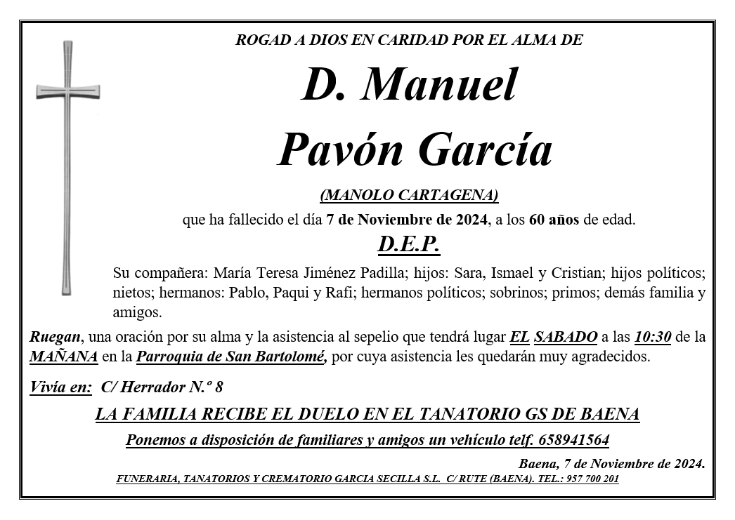 SEPELIO DE D. MANUEL PAVÓN GARCIA