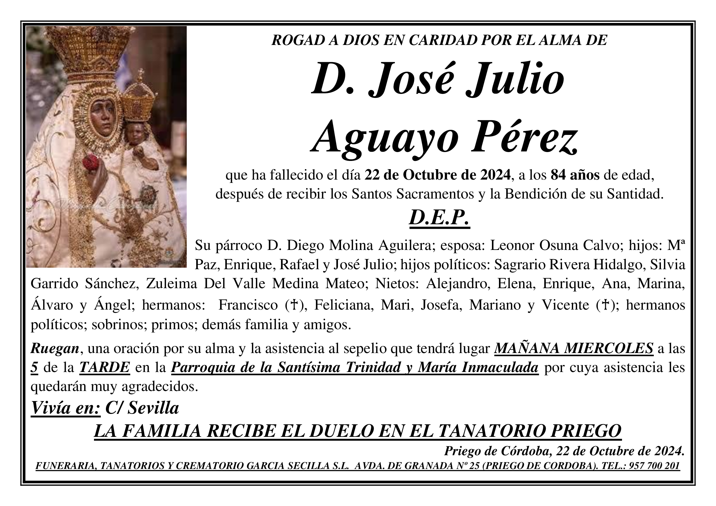 SEPELIO DE D. JOSÉ JULIO AGUAYO PÉREZ