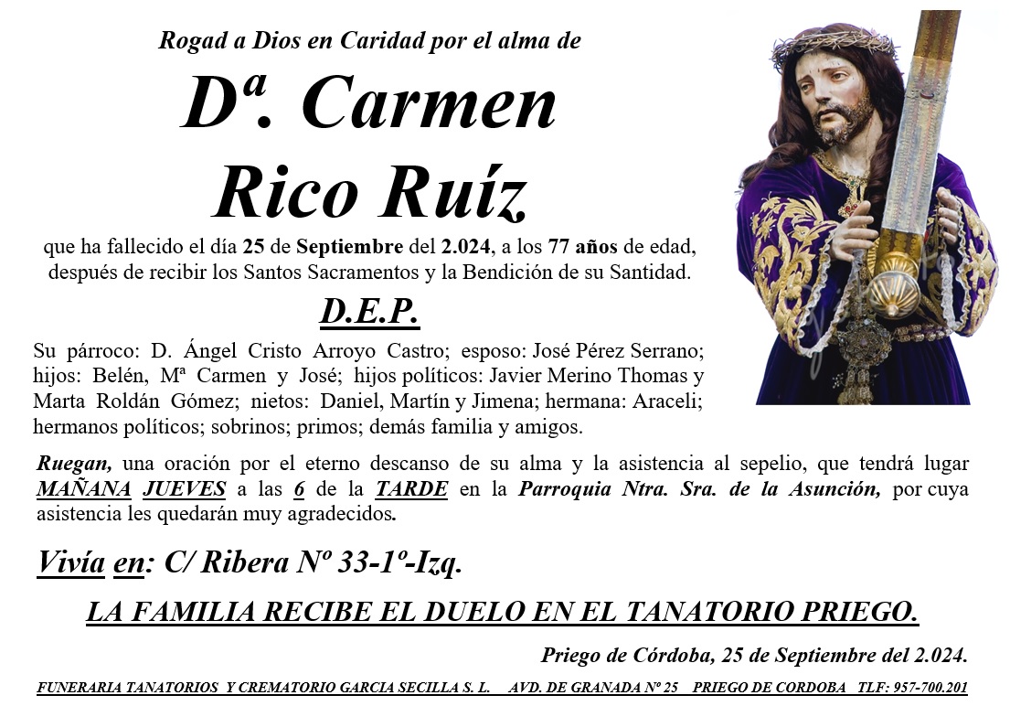 SEPELIO DE Dª CARMEN RICO RUIZ