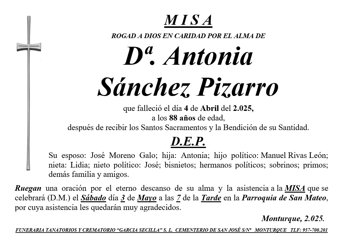 MISA DE Dª ANTONIA SÁNCHEZ PIZARRO