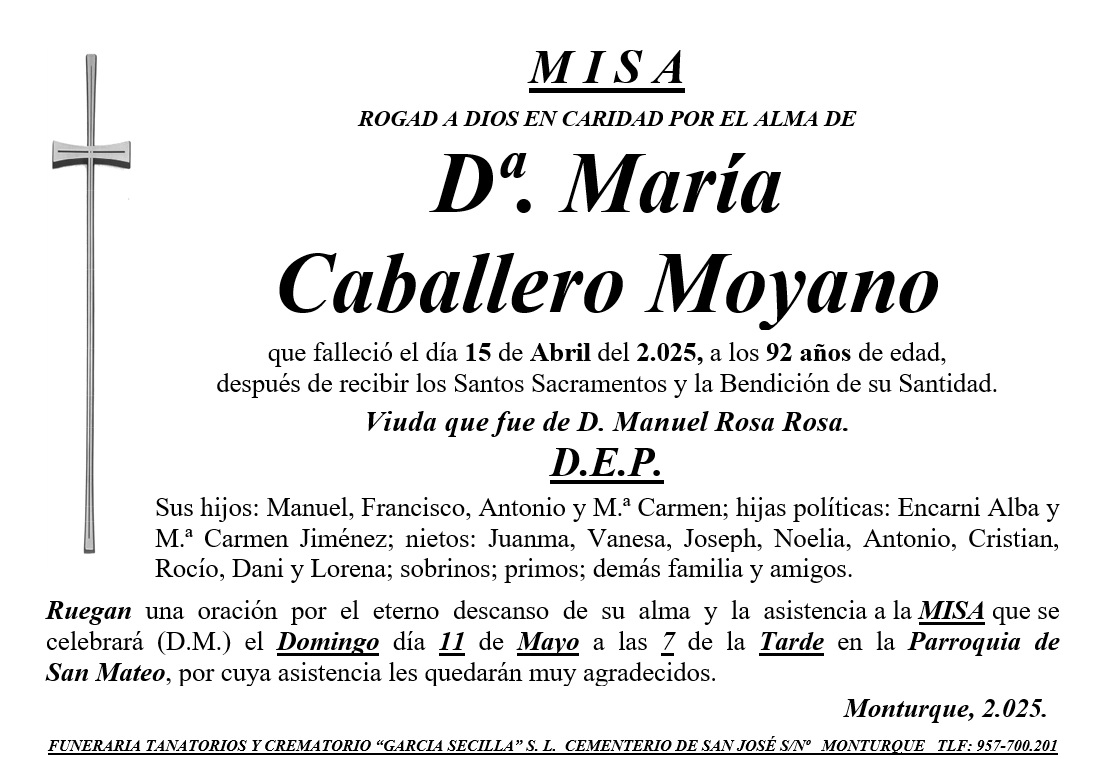 MISA DE Dª MARÍA CABALLERO MOYANO