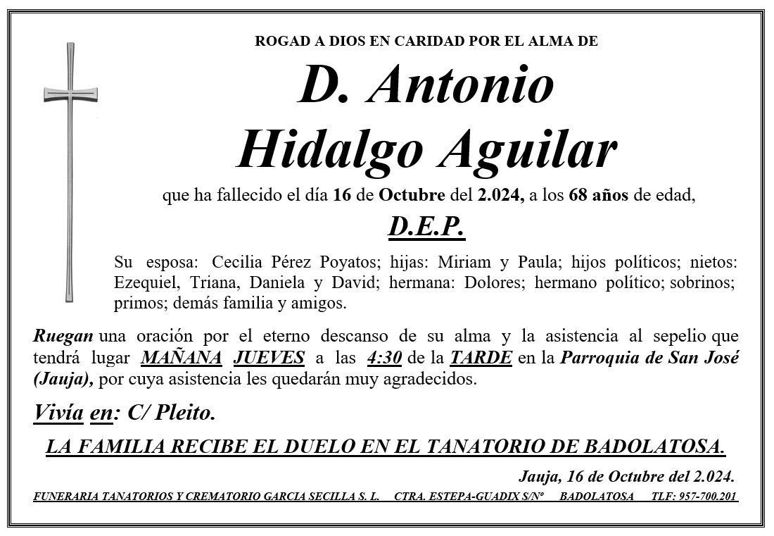 SEPELIO DE D ANTONIO HIDALGO AGUILAR