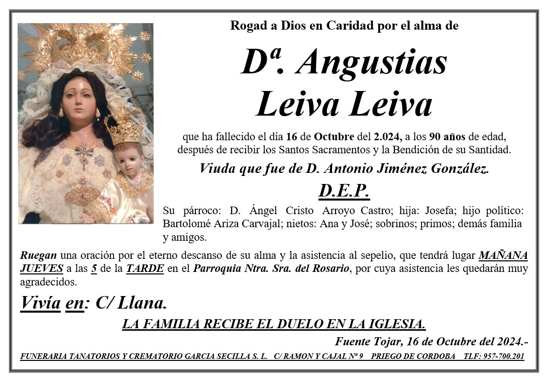 SEPELIO DE Dª ANGUSTIAS LEIVA LEIVA