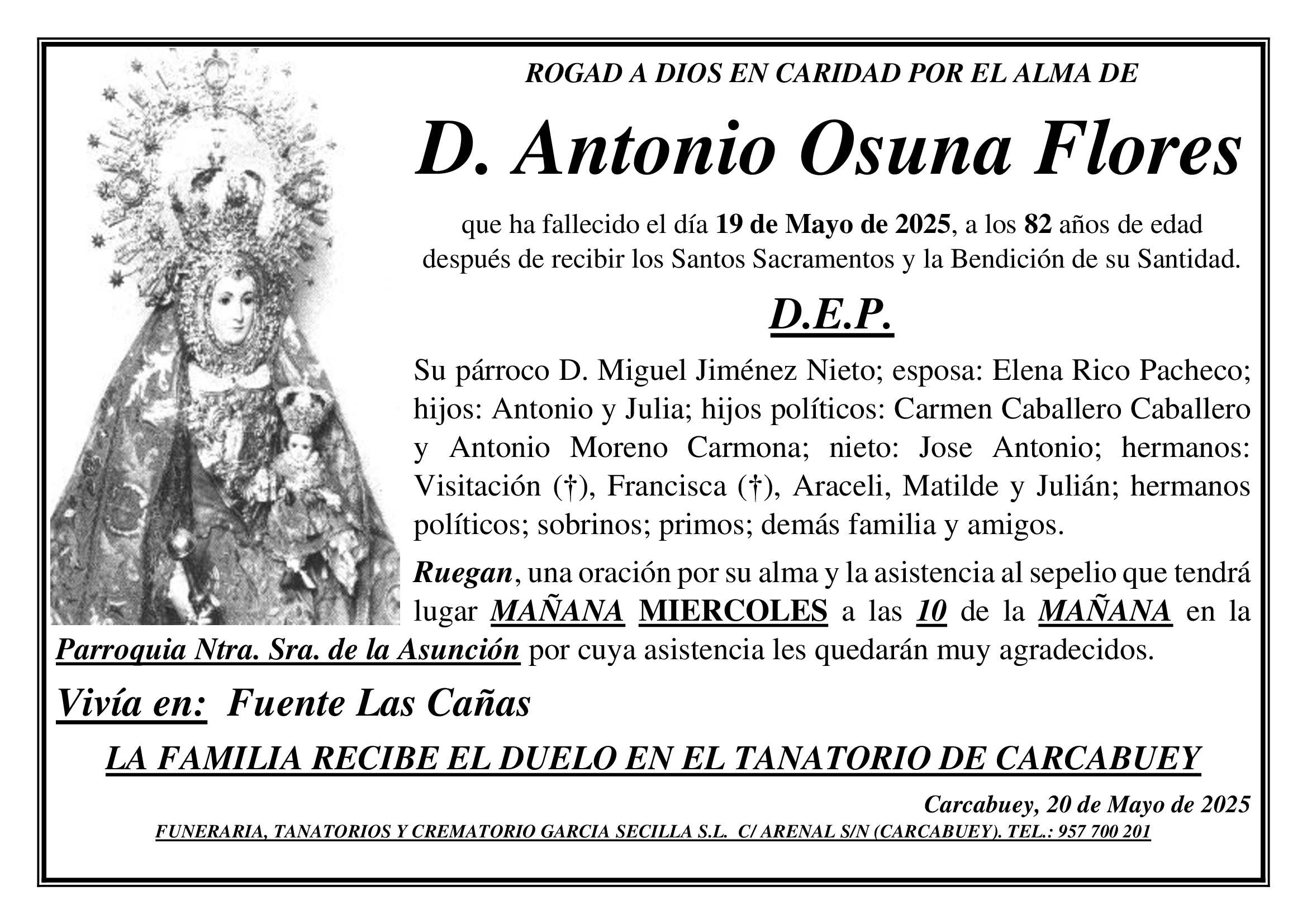 SEPELIO DE D. ANTONIO OSUNA FLORES