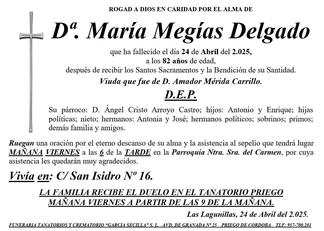 SEPELIO DE Dª MARIA MEGIAS DELGADO