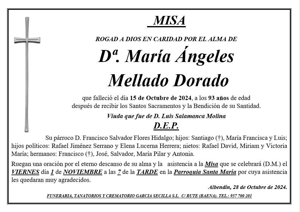 MISA DE Dª. MARÍA ÁNGELES MELLADO DORADO 