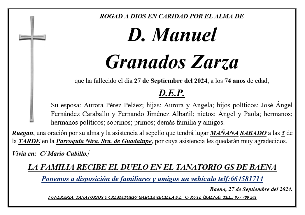 SEPELIO DE D. MANUEL GRANADOS ZARZAS