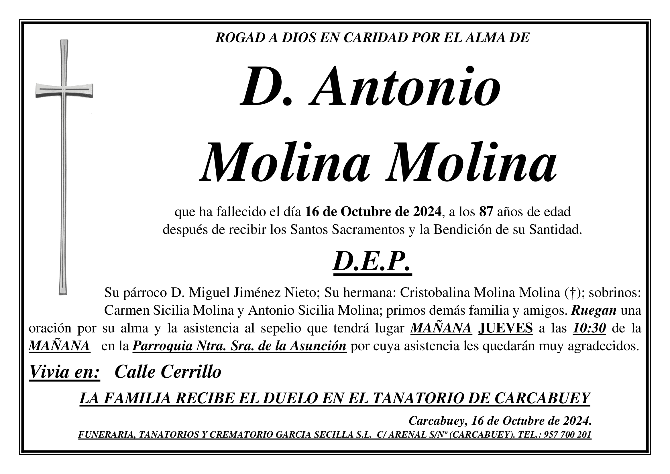 SEPELIO DE D ANTONIO MOLINA MOLINA