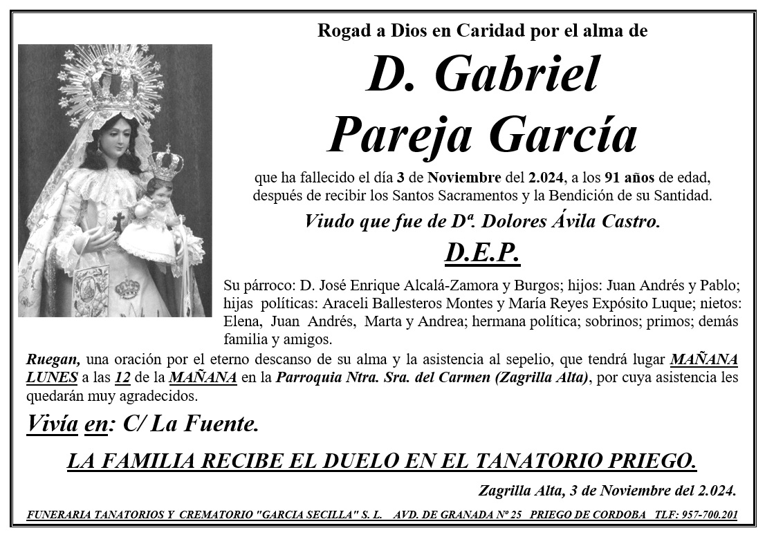 SEPELIO DE D. GABRIEL PAREJA GARCÍA