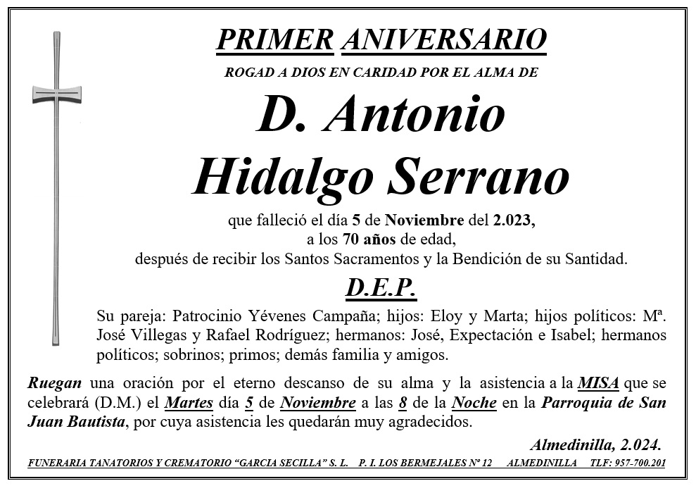 MISA DE D ANTONIO HIDALGO SERRANO