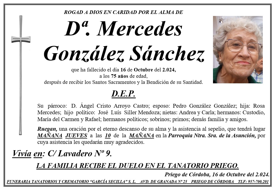 SEPELIO DE Dª MERCEDES GONZÁLEZ SÁNCHEZ