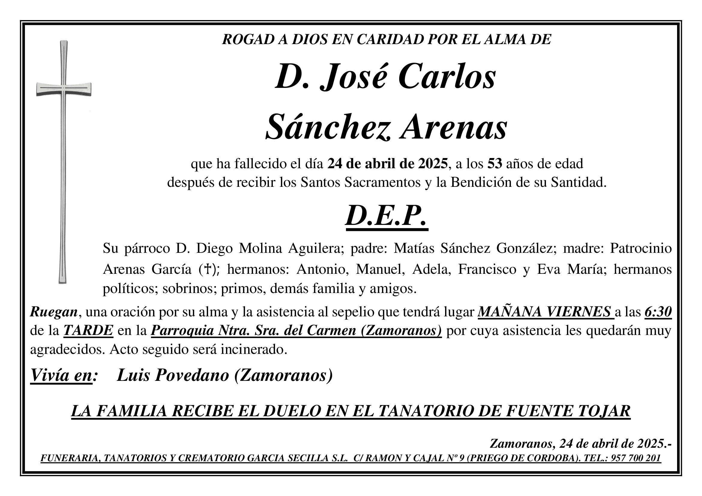 SEPELIO DE D JOSE CARLOS SANCHEZ ARENAS
