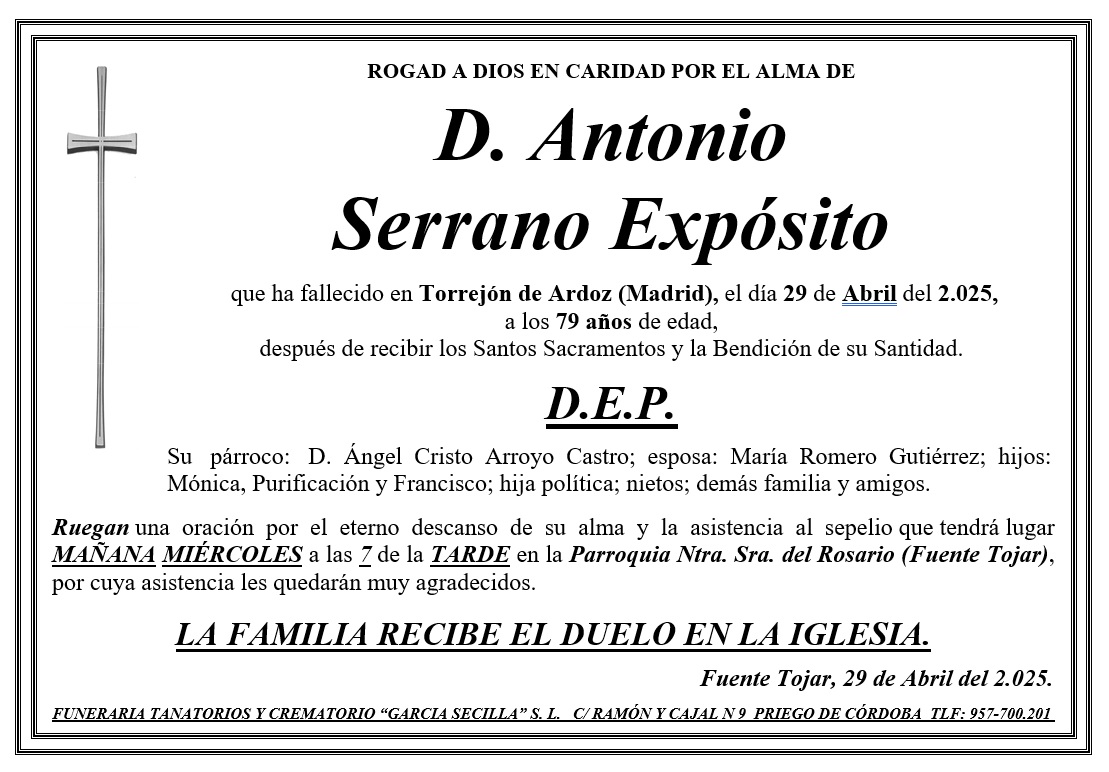 SEPELIO DE D. ANTONIO SERRANO EXPOSITO