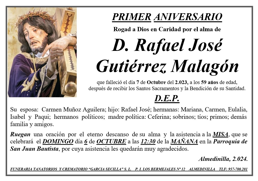 MISA DE D RAFAEL JOSÉ GUTIÉRREZ MALAGÓN