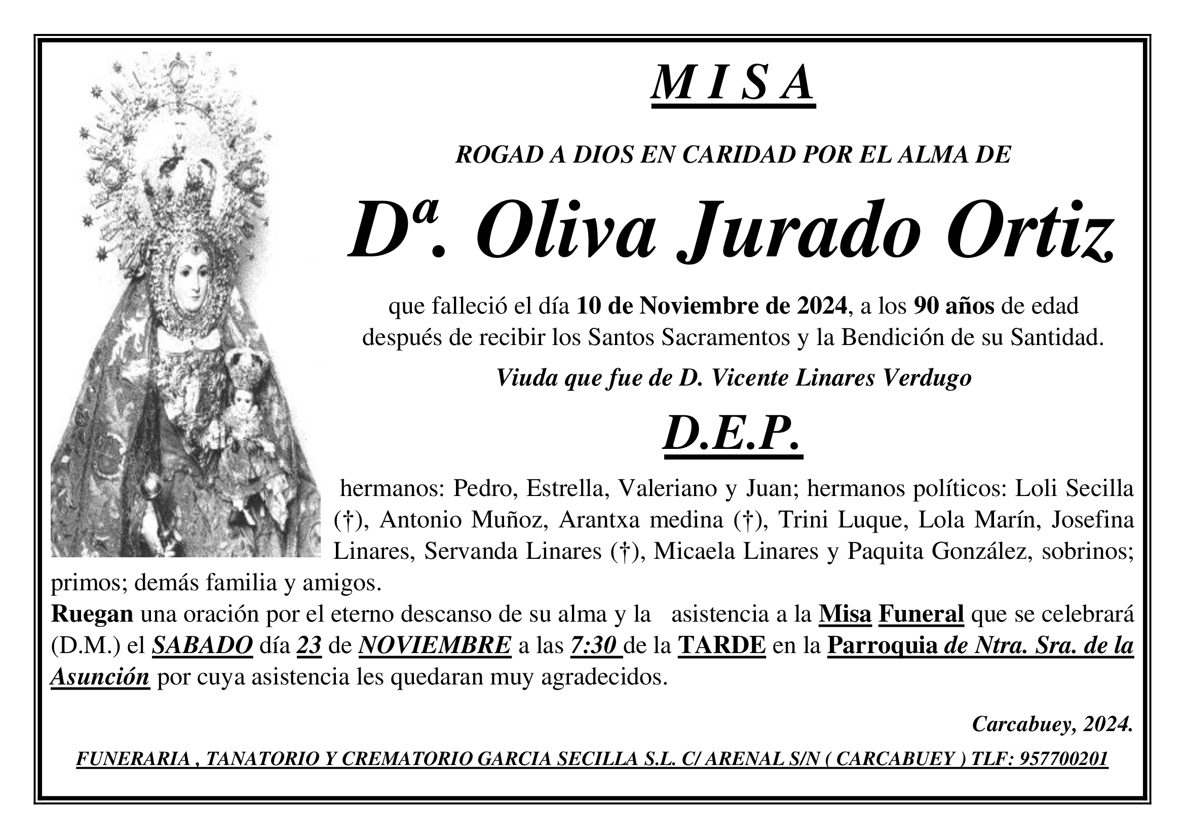 MISA DE Dª. OLIVA JURADO ORTIZ