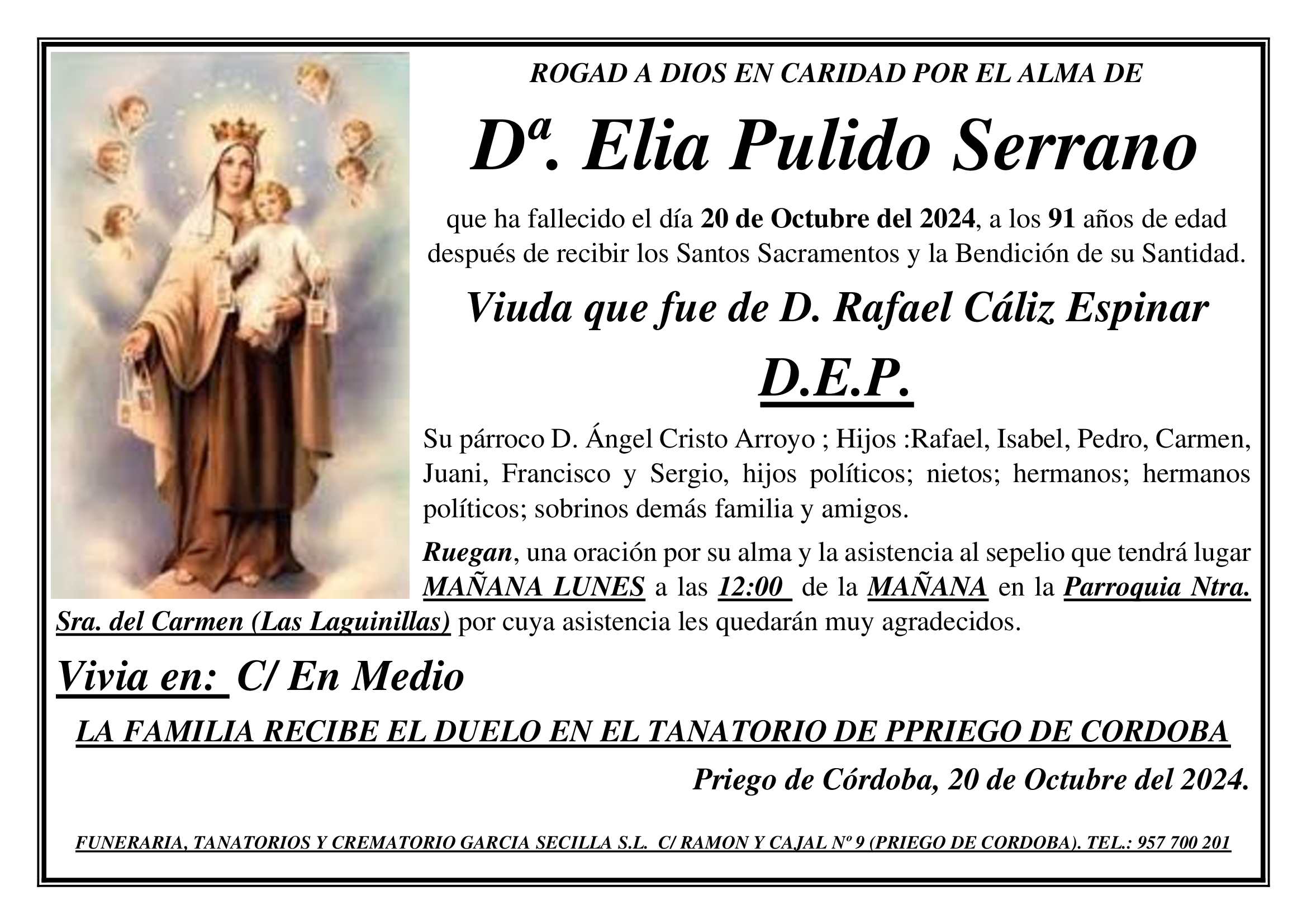 SEPELIO DE Dª. ELIA PULIDO SERRANO