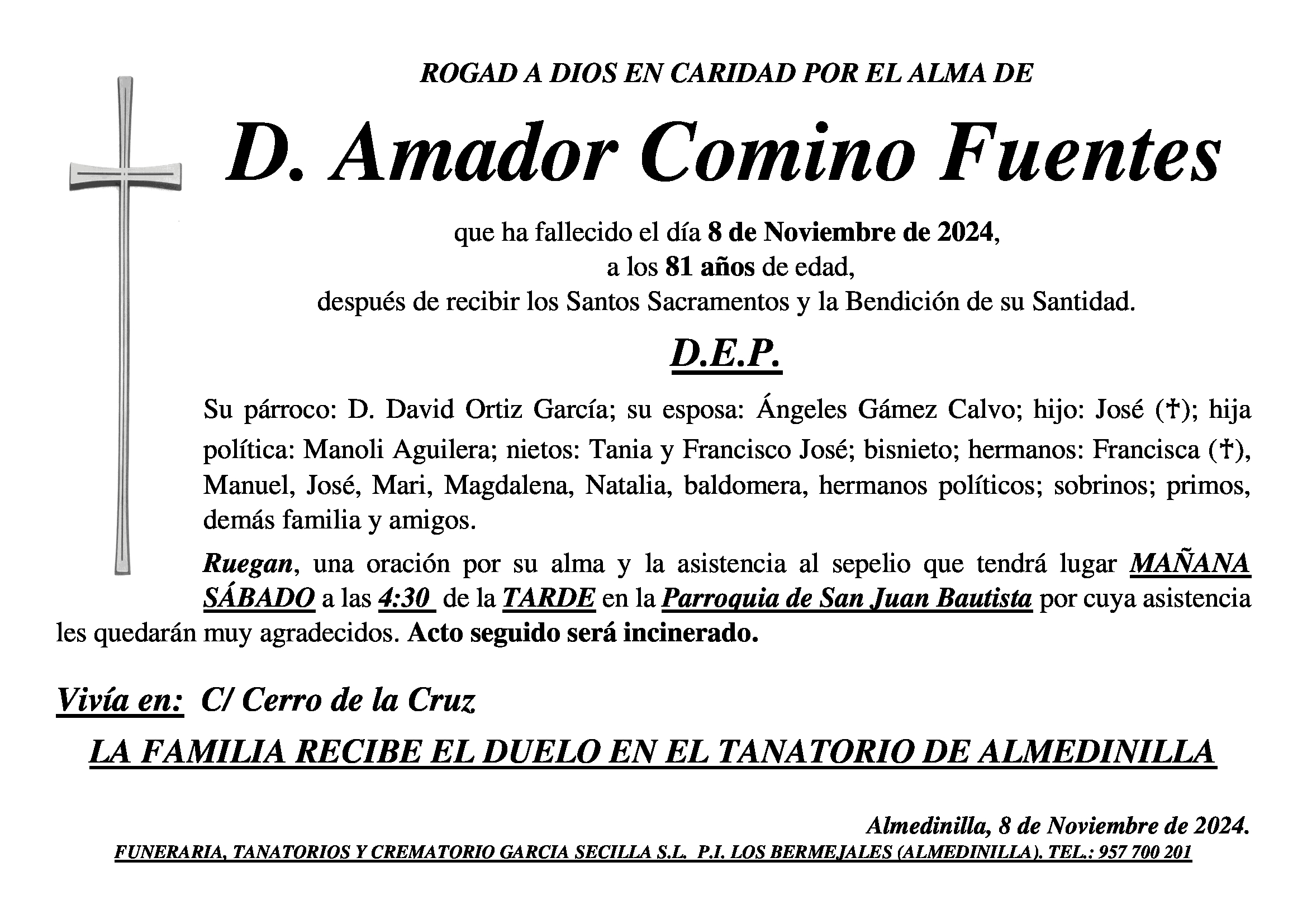 SEPELIO DE D. AMADOR COMINO FUENTES