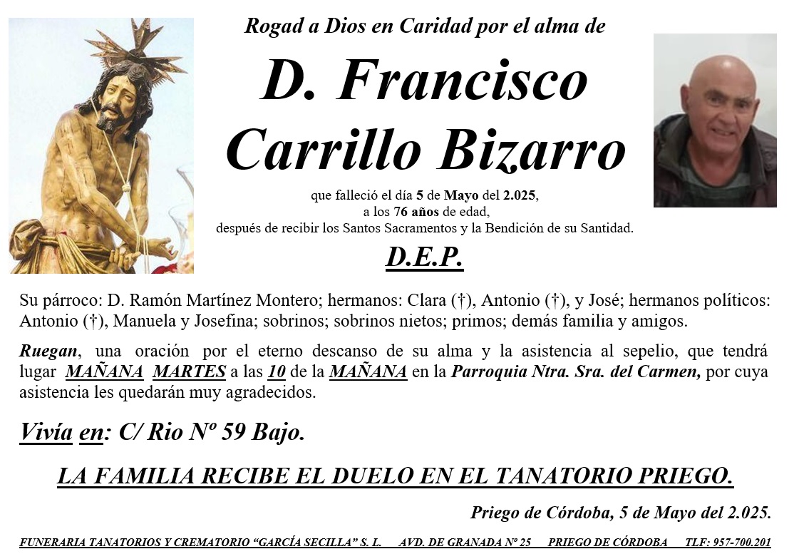 SEPELIO DE D FRANCISCO CARRILLO BIZARRO
