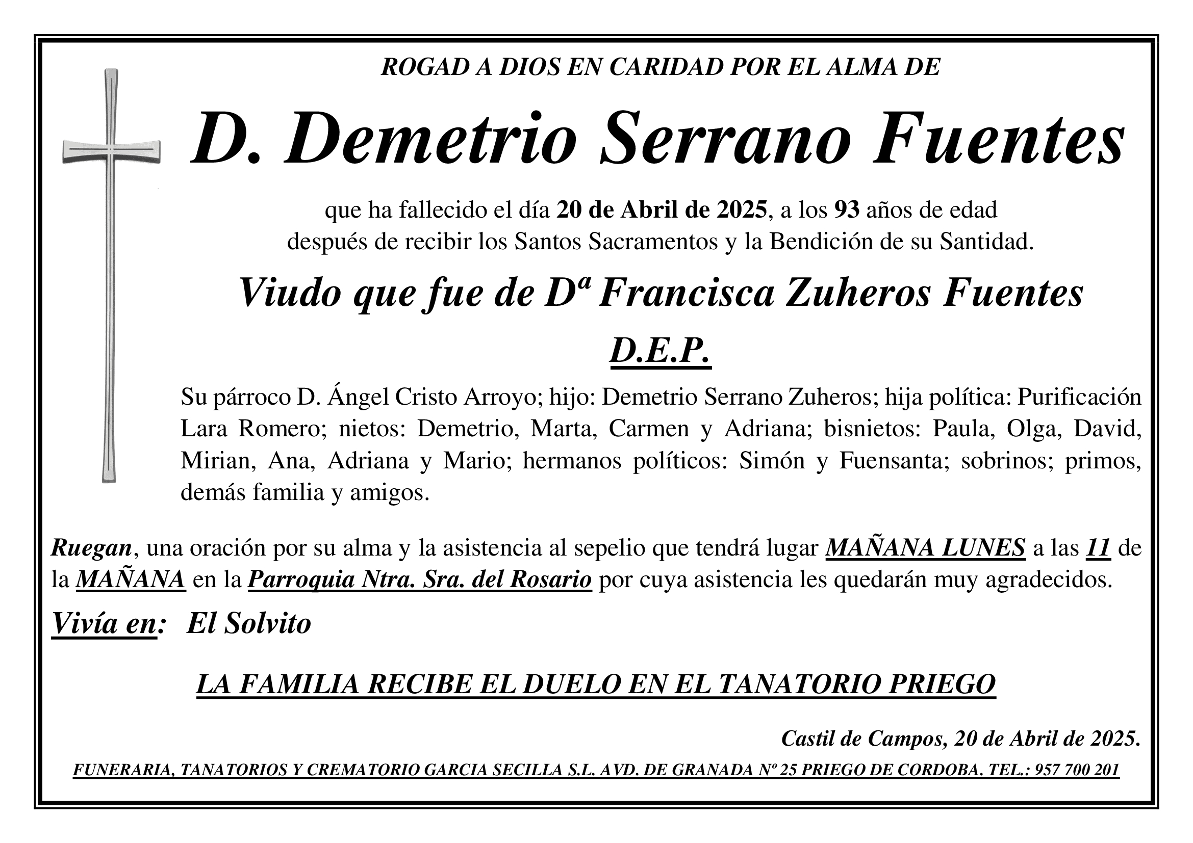 SEPELIO DE D DEMETRIO SERRANO FUENTES