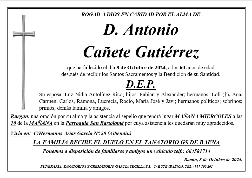 SEPELIO DE D. ANTONIO CAÑETE GUTIERREZ