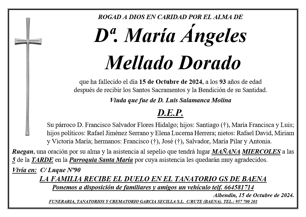 SEPELIO DE Dª MARIA ANGELES MELLADO DORADO